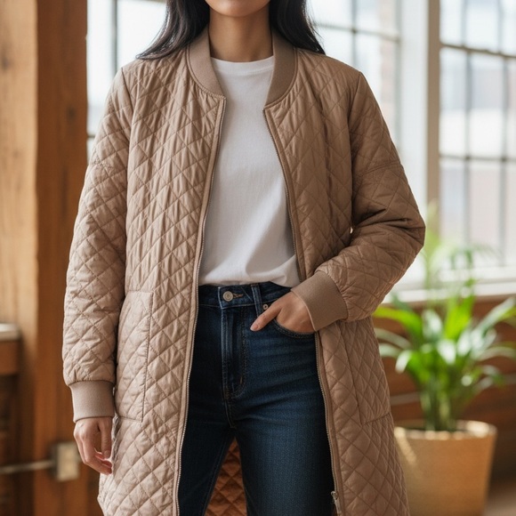 Zella Jackets & Blazers - Zella Quilted Brown Bomber Jacket